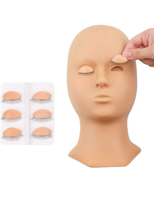 Lash Mannequin Head with 4 Pairs Replaced Eyelids Soft-Touch Rubber Head for Lash Extension Practice Mannequin Head